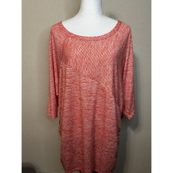 Lane Bryant Women's Top Size 22/24 Striped Orange Boho Short Sleeve - Picture 1 of 11